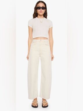 MOTHER The Half Pipe Super High Waisted Wide Curved Leg Jeans Cream Act Natural
